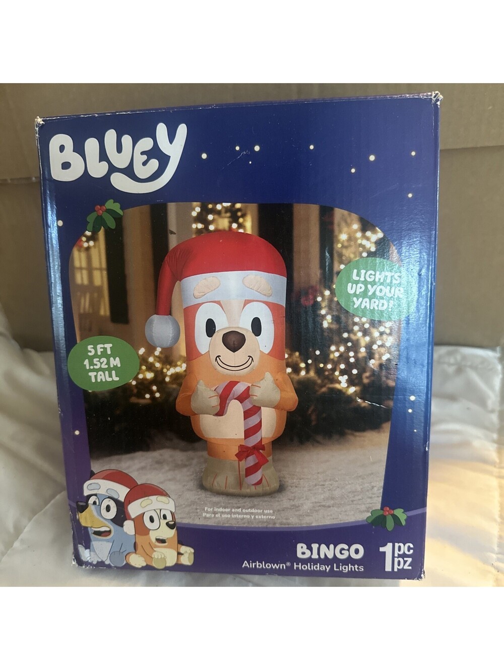 Bluey Bingo w/ Candy Cane Airblown Holiday Lights Inflatable 5 Feet - New In Box